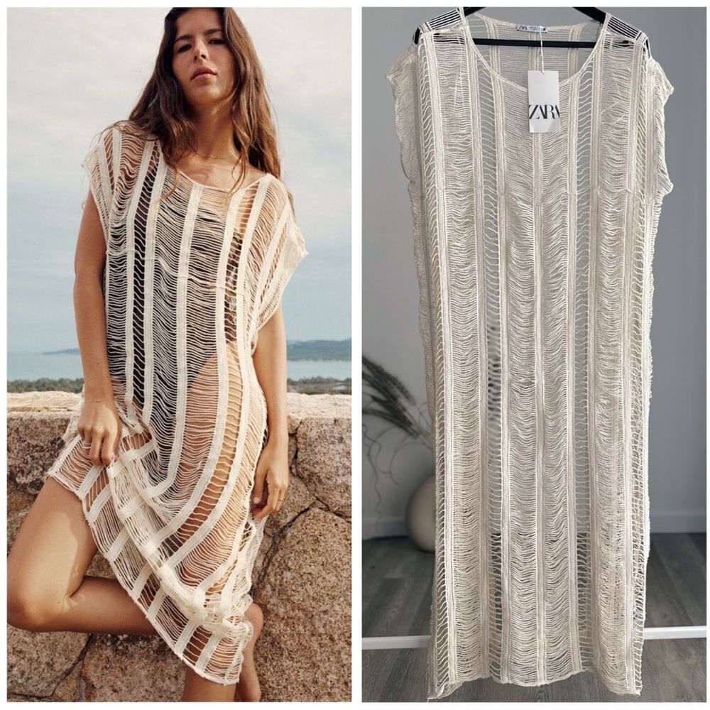 ZARA OPEN WEAVE MIDI TUNIC - Picture 1 of 9